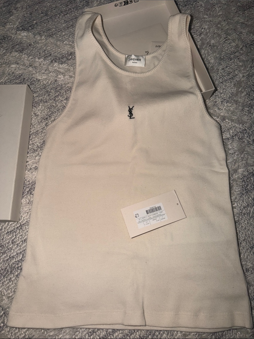 Saint Laurent Cream Ribbed Logo Tank